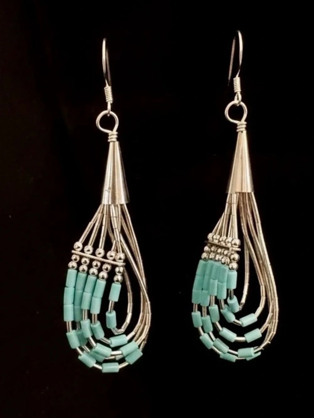 Turquoise Bead‎ Teardrop Dangle Earrings - liquid sterling Silver-so pretty